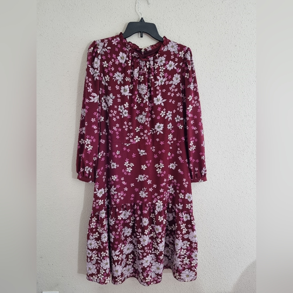 Maggy London Petite Dress Red Floral Printed Midi, Size (14P). - Picture 2 of 10